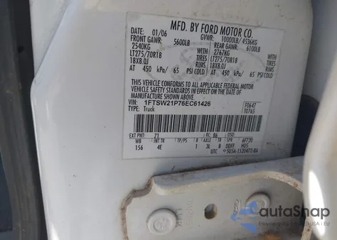 2006 Ford F-250 Lariat/Xl/Xlt from USA, damaged, VIN 1FTSW21P76EC61426